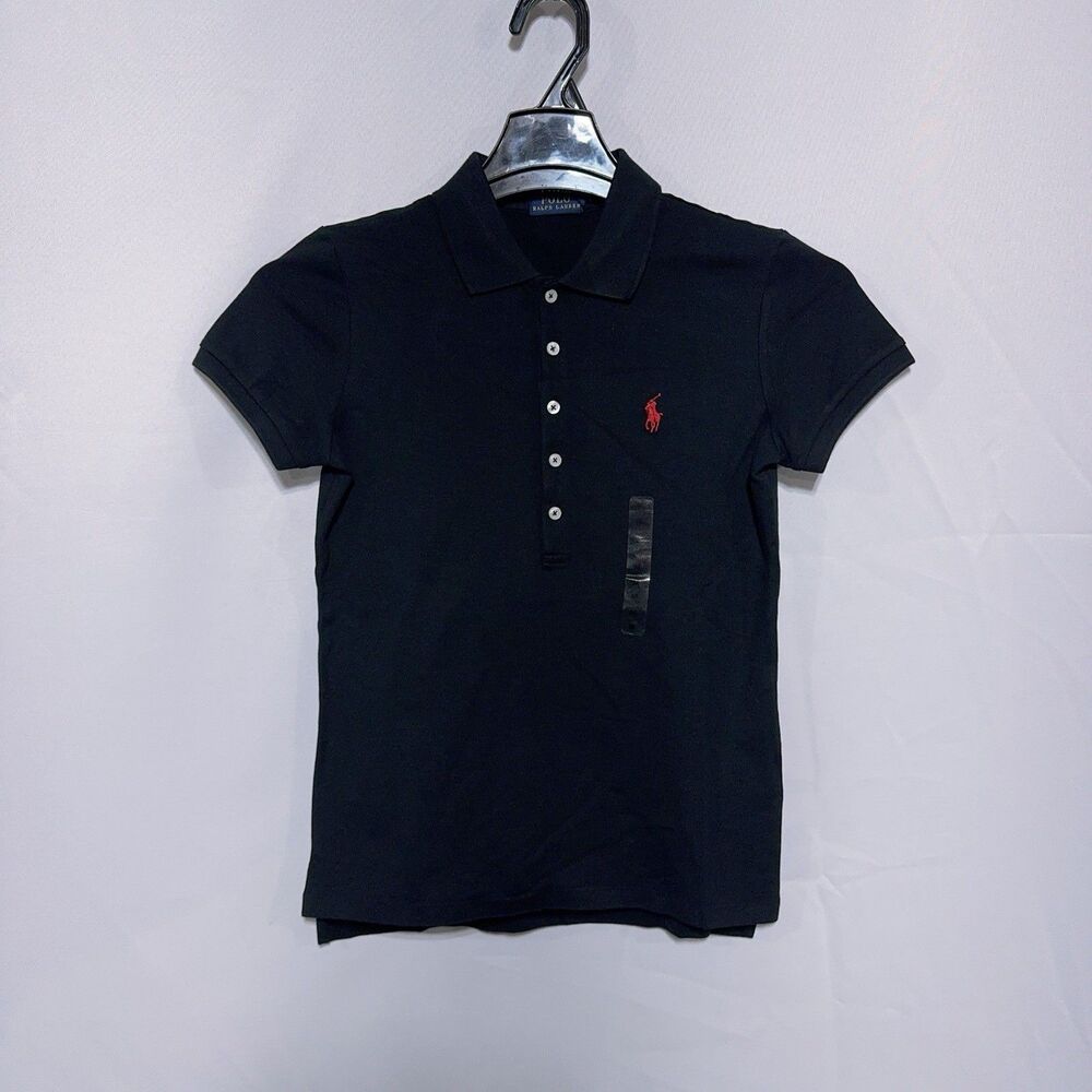 Polo Ralph Lauren Women’s Slim Fit M Stretchy Mesh Polo Shirt Black Red Pony NWT